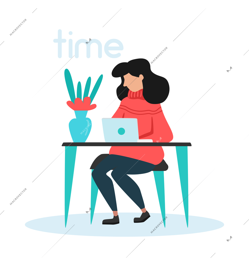 Time management composition with isolated image of stationery items and human characters vector illustration