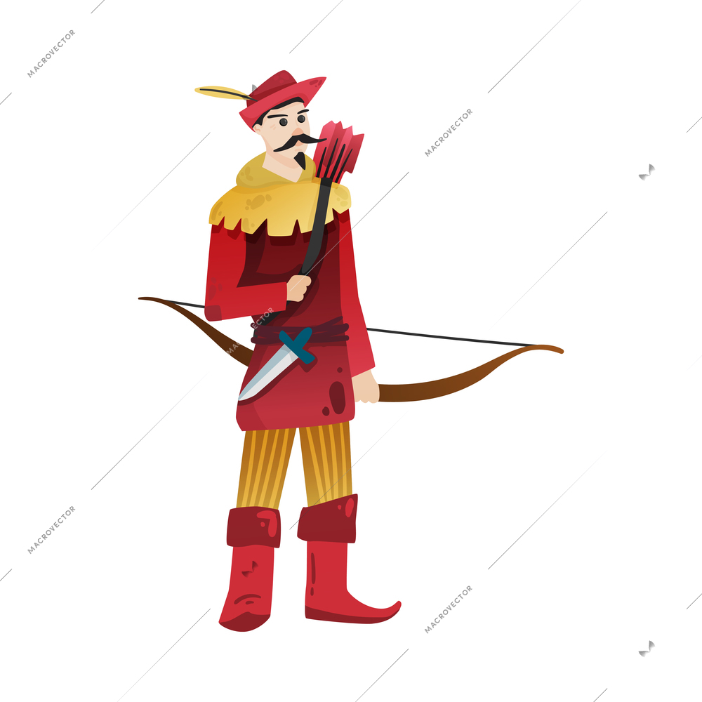 Medieval composition with flat isolated human character of fairy tale hero on blank background vector illustration