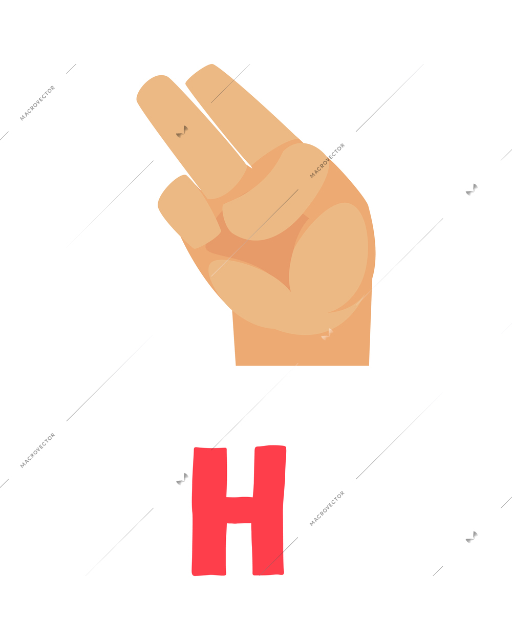 Deaf and dumb composition with isolated ornate letter and human hand showing appropriate gesture sign vector illustration