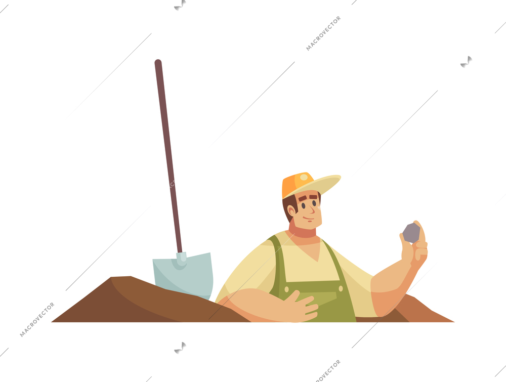 Geologist composition of isolated flat doodle style geology equipment and human characters vector illustration