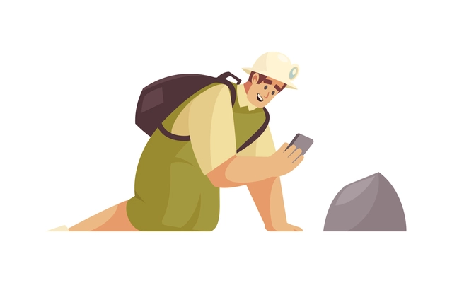 Geologist composition of isolated flat doodle style geology equipment and human characters vector illustration