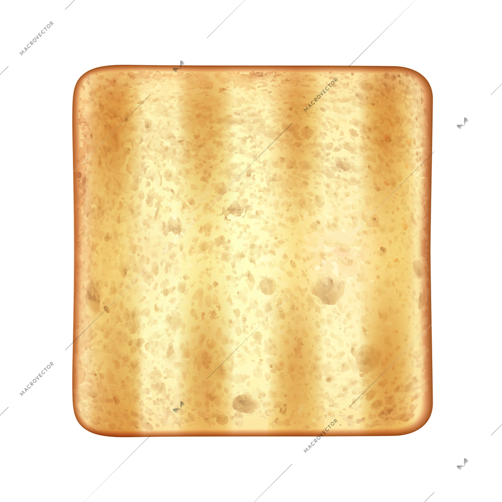 Roasted toasts bread realistic composition with isolated image of square slice on blank background vector illustration