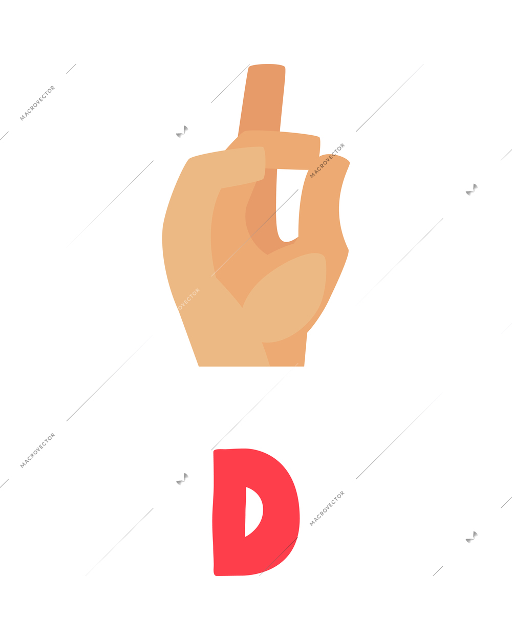 Deaf and dumb composition with isolated ornate letter and human hand showing appropriate gesture sign vector illustration