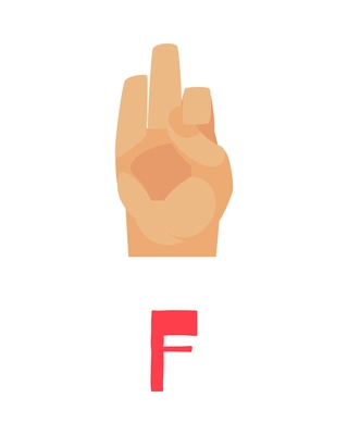 Deaf and dumb composition with isolated ornate letter and human hand showing appropriate gesture sign vector illustration