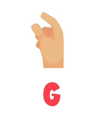 Deaf and dumb composition with isolated ornate letter and human hand showing appropriate gesture sign vector illustration