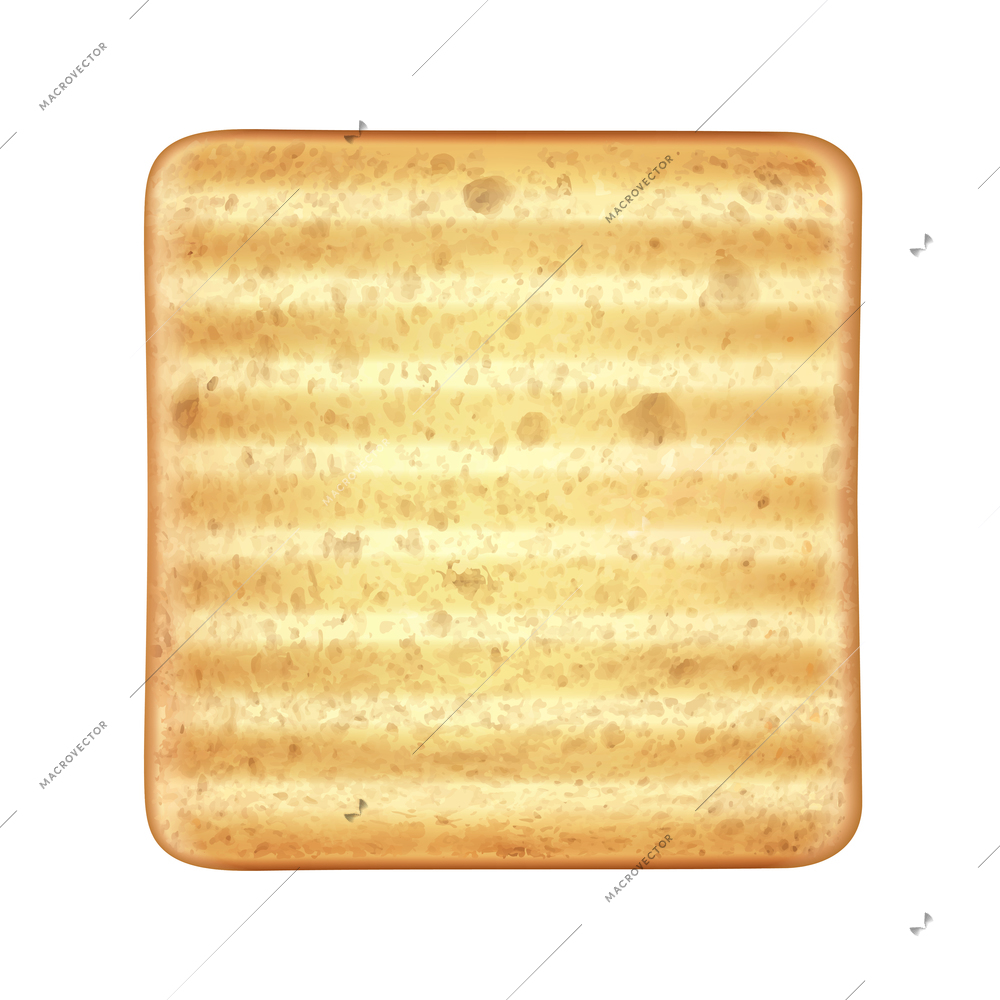 Roasted toasts bread realistic composition with isolated image of square slice on blank background vector illustration