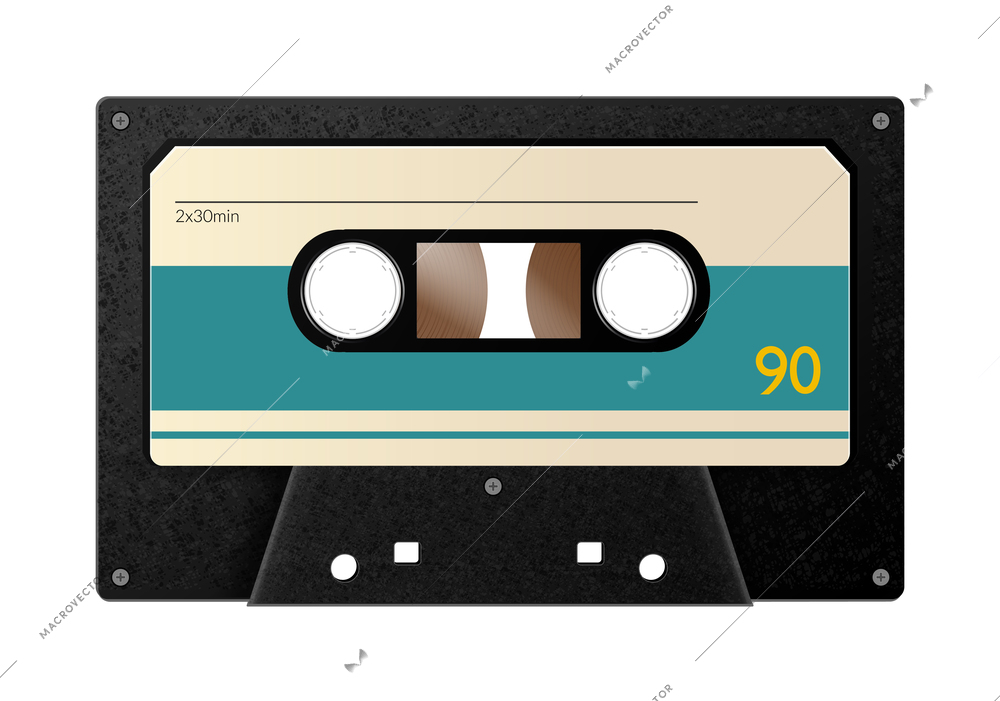 Realistic vintage music cassette composition with isolated image of audiotape on blank background vector illustration