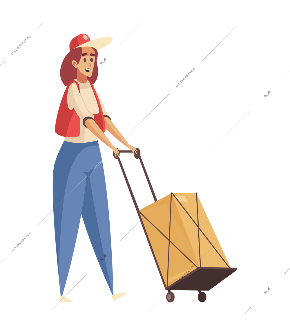 Delivery composition with isolated doodle style human character of service worker with parcel vector illustration