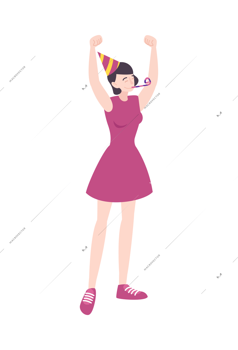 Birthday celebration anniversary composition with isolated doodle human character of happy person vector illustration