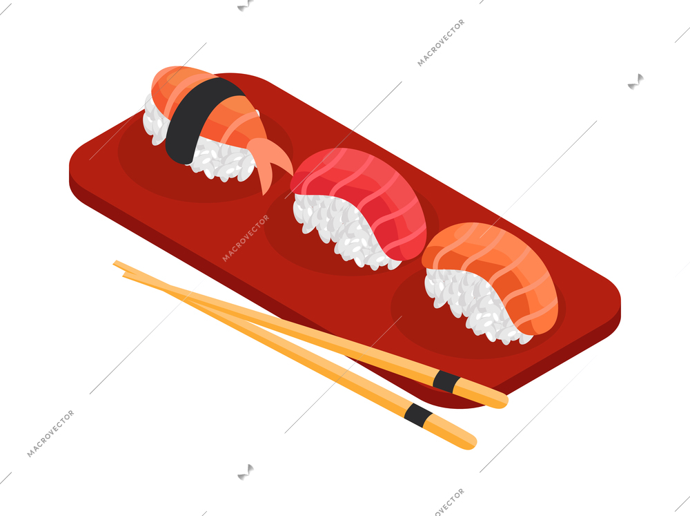 Isometric japan composition with isolated view of traditional japanese food tray vector illustration