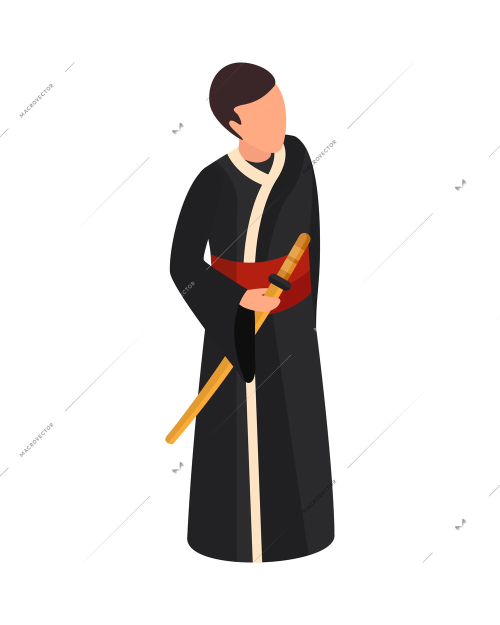 Isometric japan composition with isolated character of man with sword vector illustration