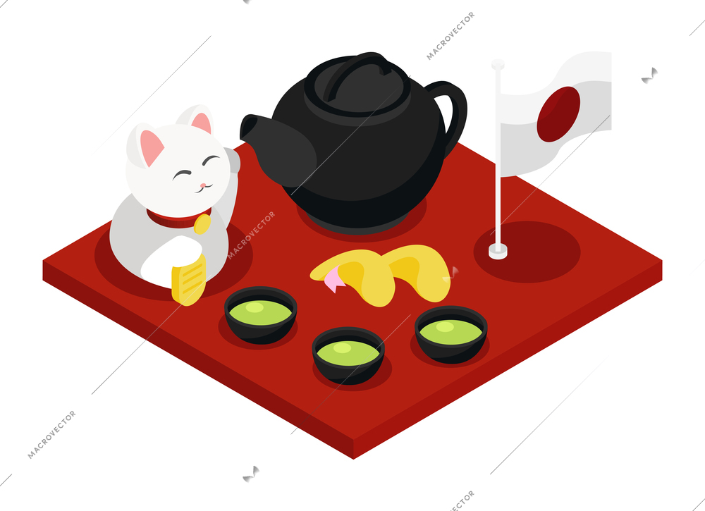 Isometric japan composition with isolated view of traditional japanese ceremonial kit vector illustration