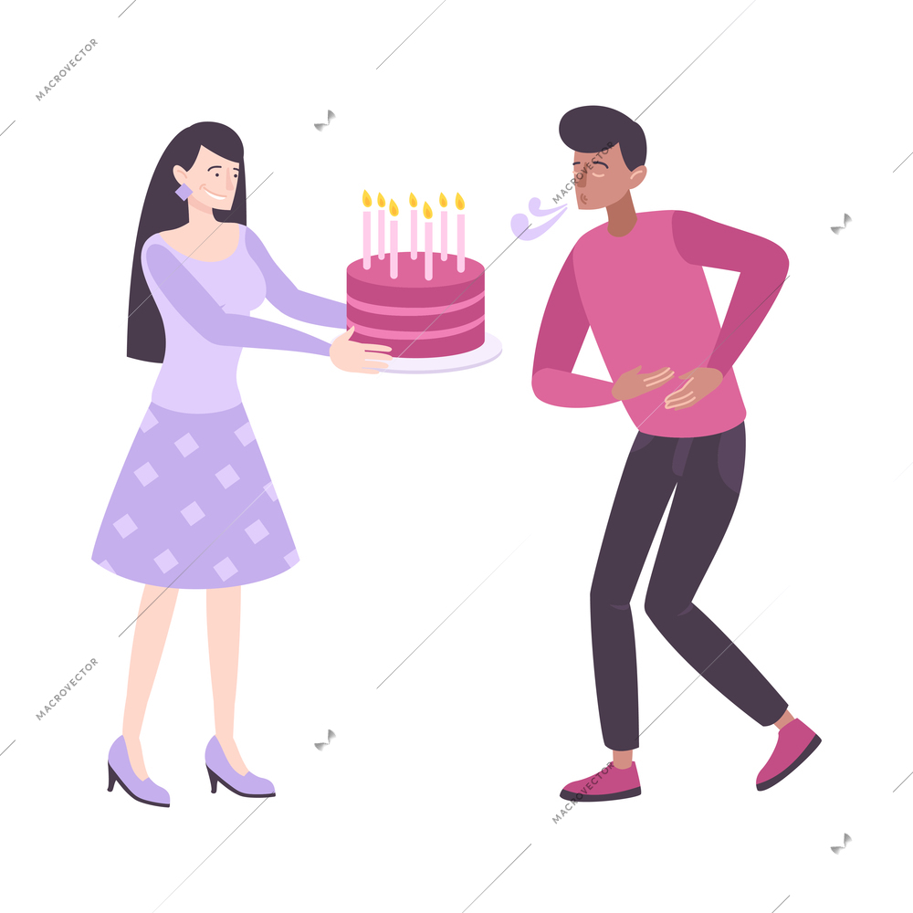 Birthday celebration anniversary composition with isolated doodle human character of happy persons vector illustration