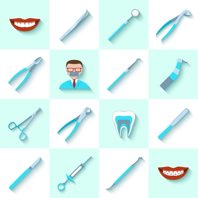 Dental instruments icons set with health care clinic equipment and instruments isolated vector illustration