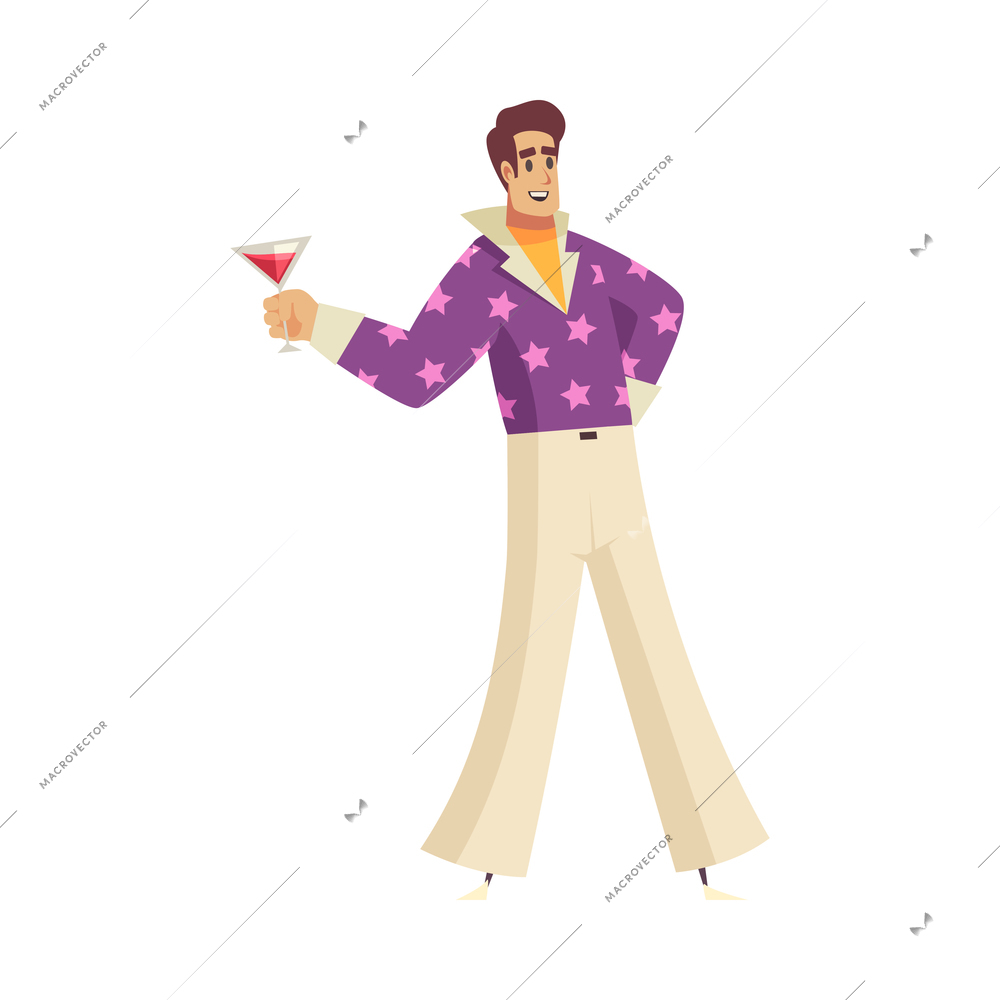 Retro disco party dance 70s 80s 90s fashion style composition with isolated human character on blank background vector illustration