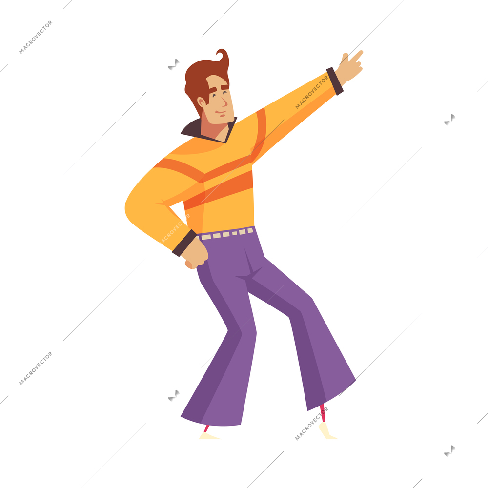 Retro disco party dance 70s 80s 90s fashion style composition with isolated human character on blank background vector illustration