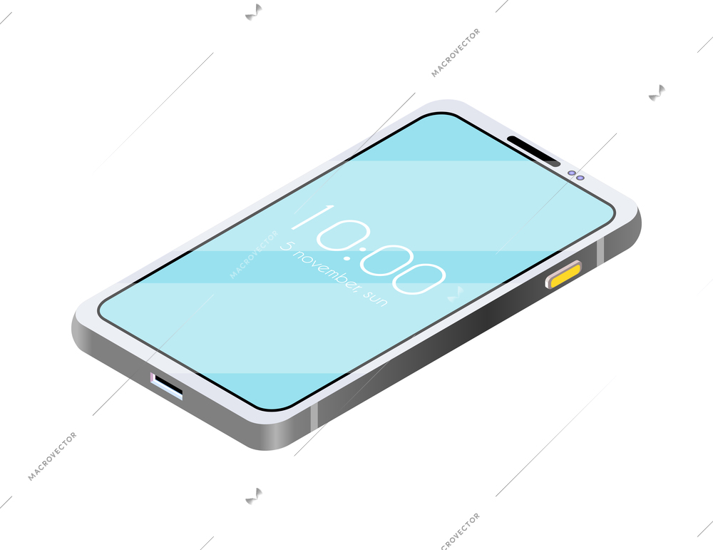 Portable electronics isometric composition with isolated image of digital device on blank background vector illustration