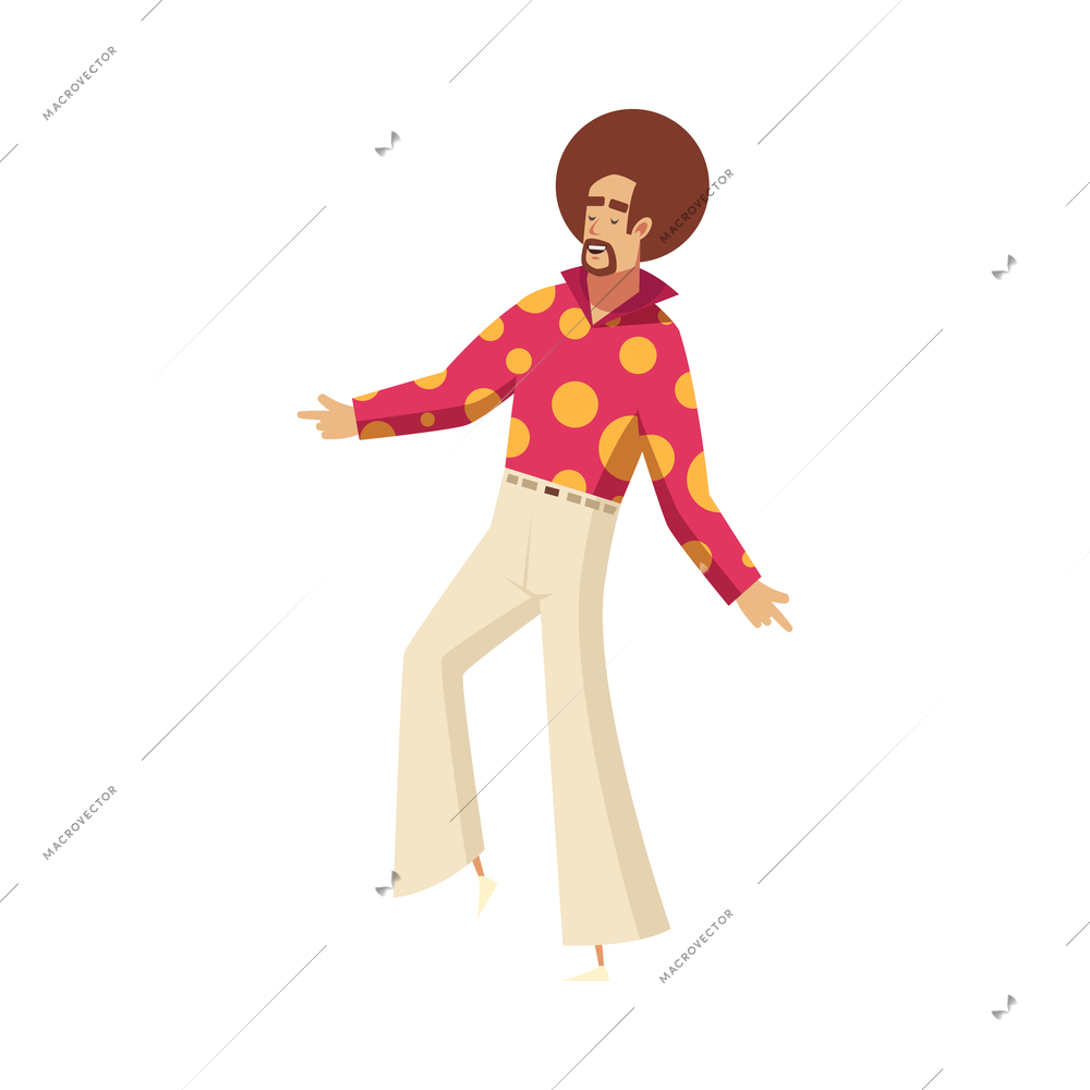 Retro disco party dance 70s 80s 90s fashion style composition with isolated human character on blank background vector illustration