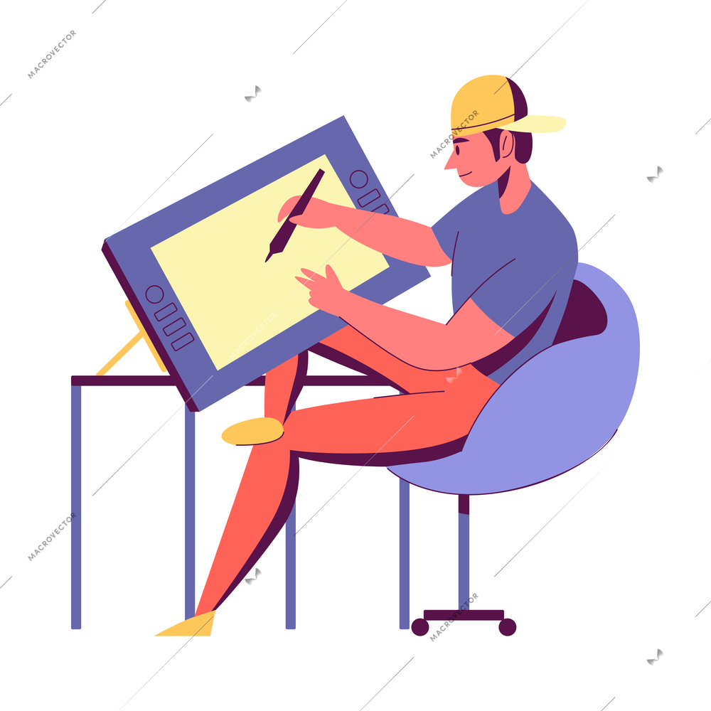 Creative professions artist designer illustrator composition with flat isolated human character on blank background vector illustration