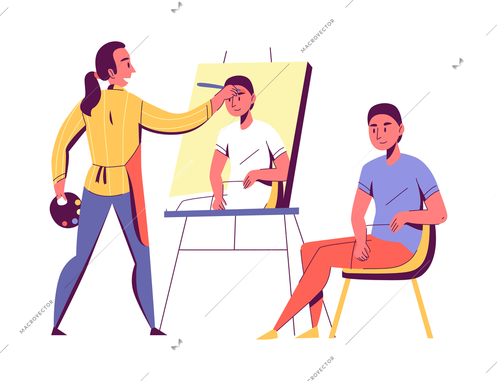 Creative professions artist designer illustrator composition with flat isolated human characters on blank background vector illustration