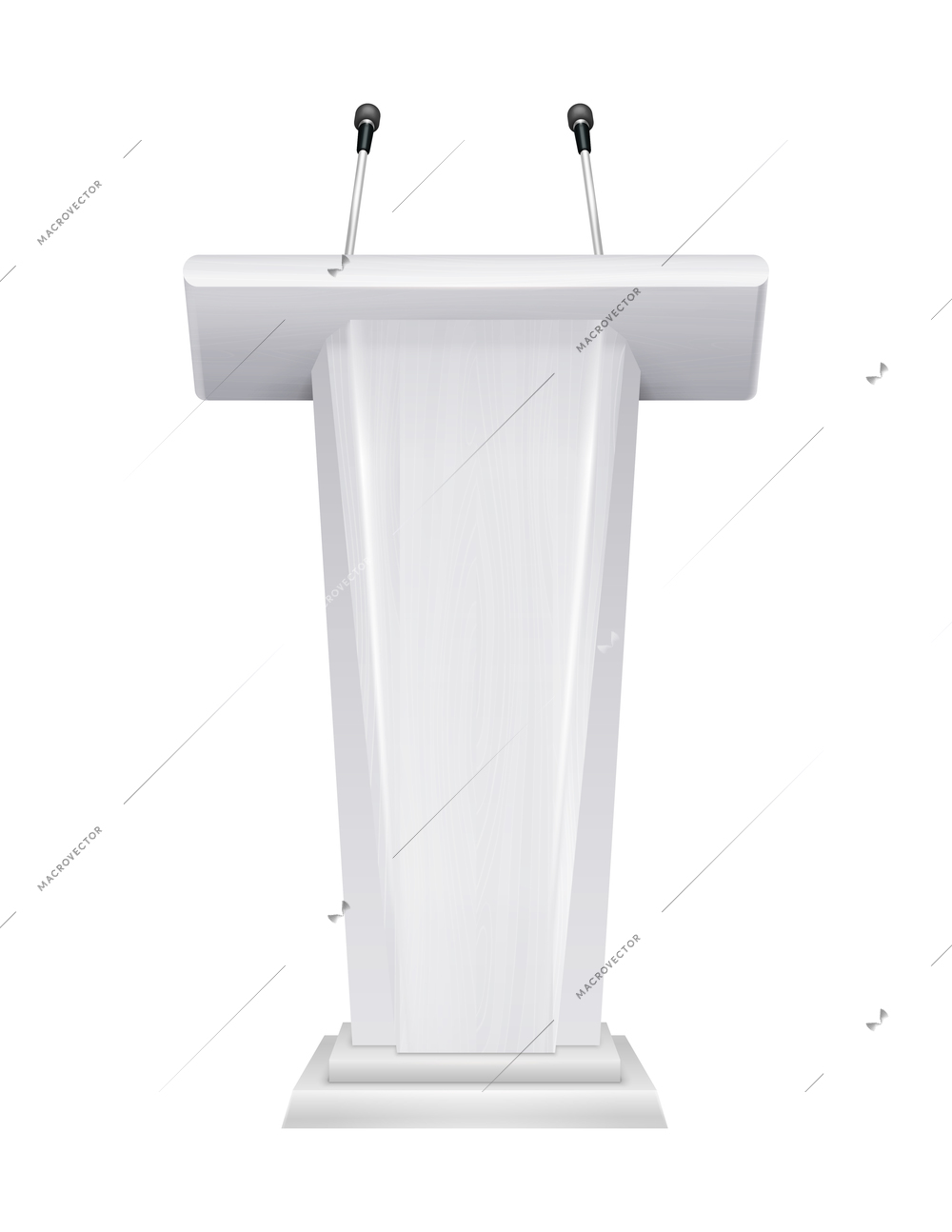 Tribune realistic composition with microphones for briefing conference or lecture isolated vector illustration