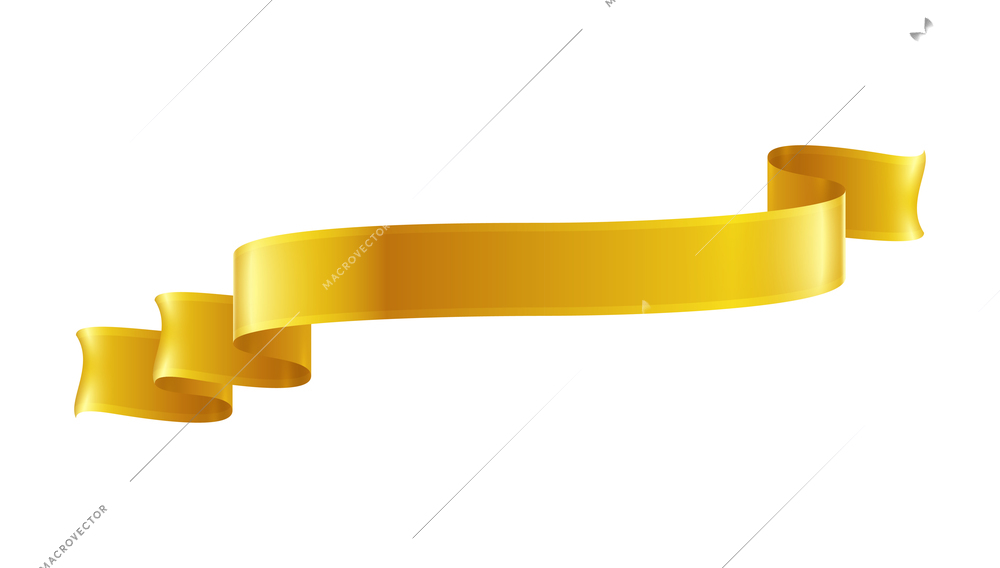 Golden ribbons realistic composition with colourful isolated image of festive reel shape on blank background vector illustration