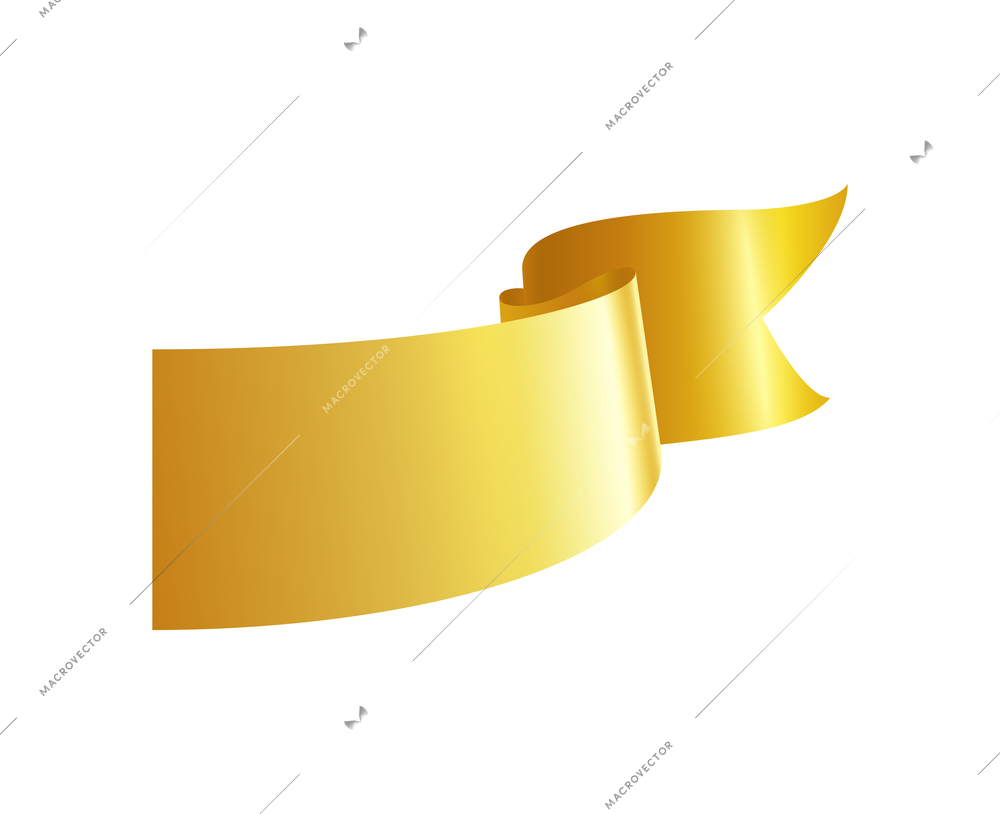 Golden ribbons realistic composition with colourful isolated image of festive reel shape on blank background vector illustration