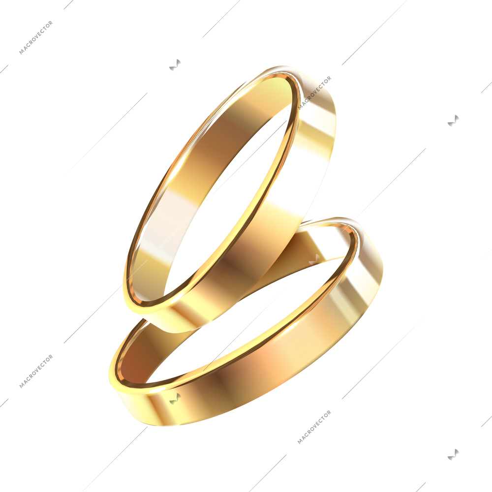 Wedding rings realistic composition with isolated image of luxury golden accessories on blank background vector illustration