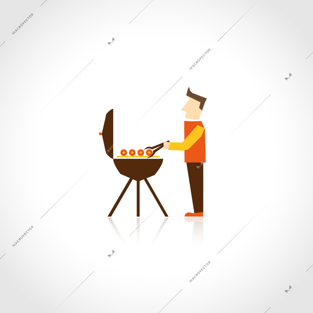 Friends and friendship concept flat icon with man making bbq isolated on white background vector illustration