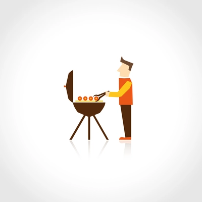 Friends and friendship concept flat icon with man making bbq isolated on white background vector illustration