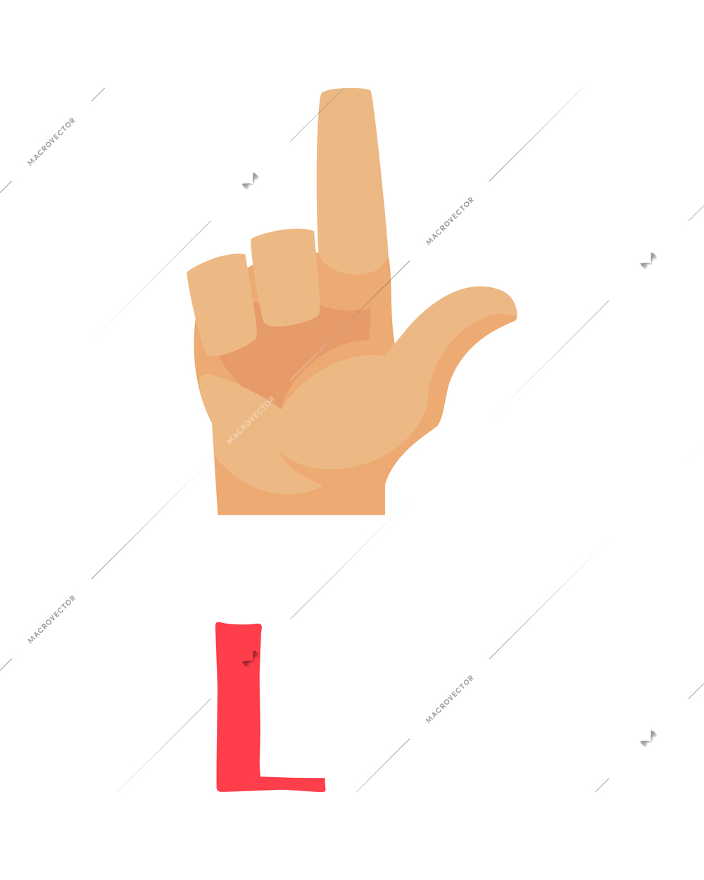 Deaf and dumb composition with isolated ornate letter and human hand showing appropriate gesture sign vector illustration