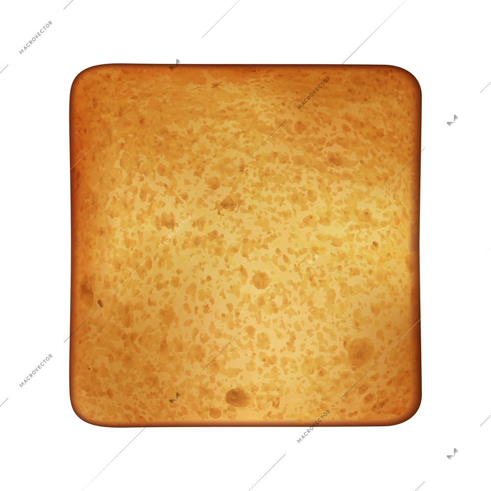 Roasted toasts bread realistic composition with isolated image of square slice on blank background vector illustration