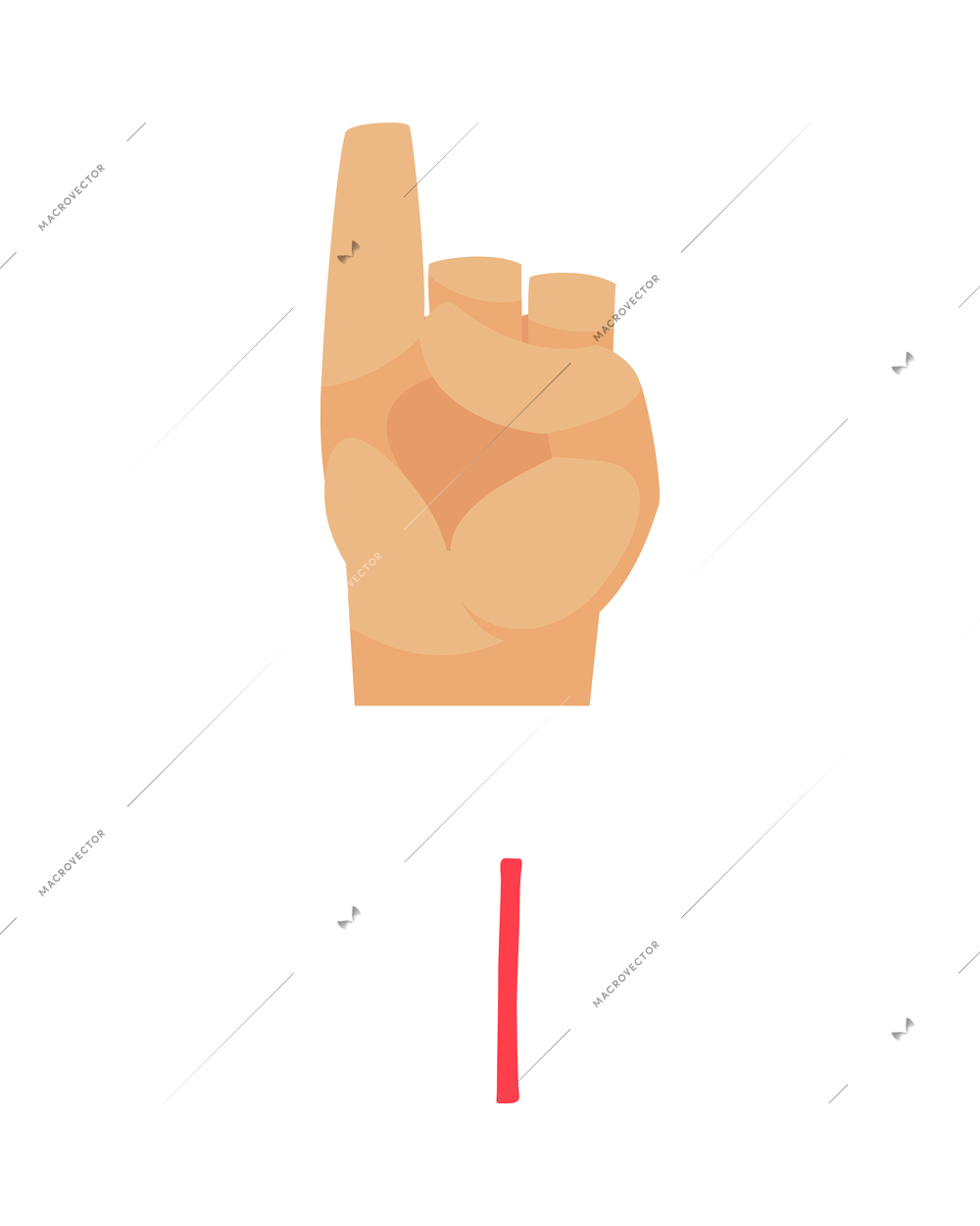 Deaf and dumb composition with isolated ornate letter and human hand showing appropriate gesture sign vector illustration