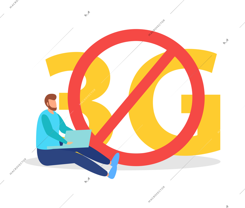 Internet blocking flat composition with isolated ban signs messages and computer windows with people vector illustration