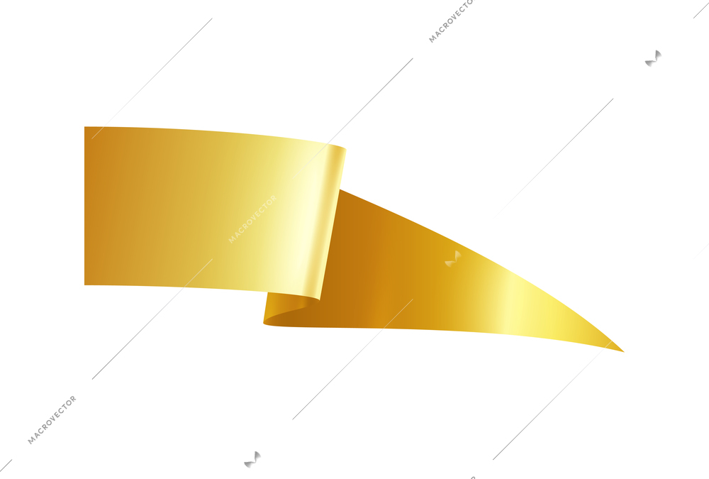 Golden ribbons realistic composition with colourful isolated image of festive reel shape on blank background vector illustration