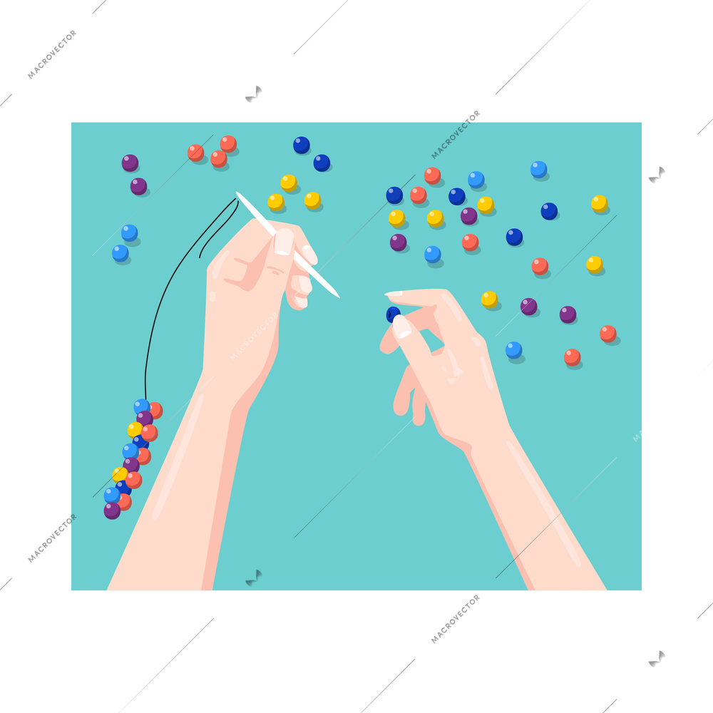 Handmade composition with flat rectangular image of human hands and crafts vector illustration