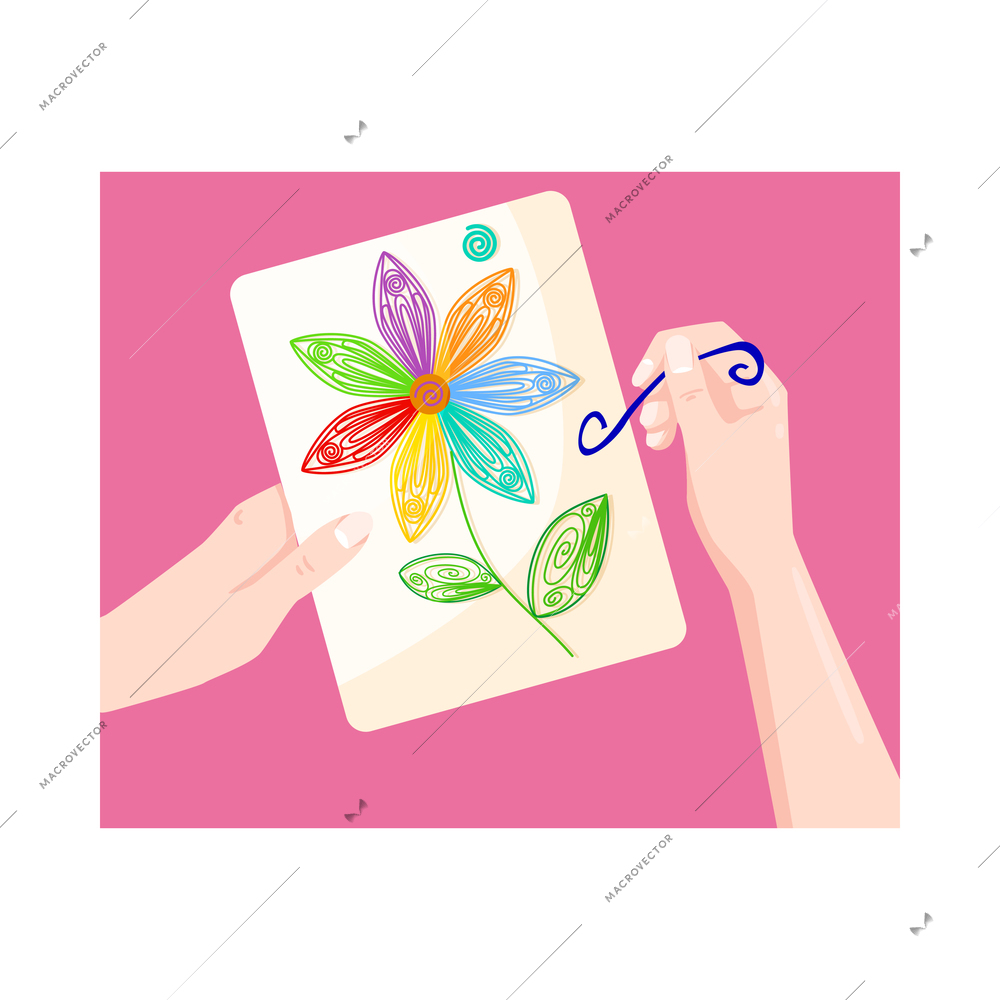 Handmade composition with flat rectangular image of human hands and crafts vector illustration