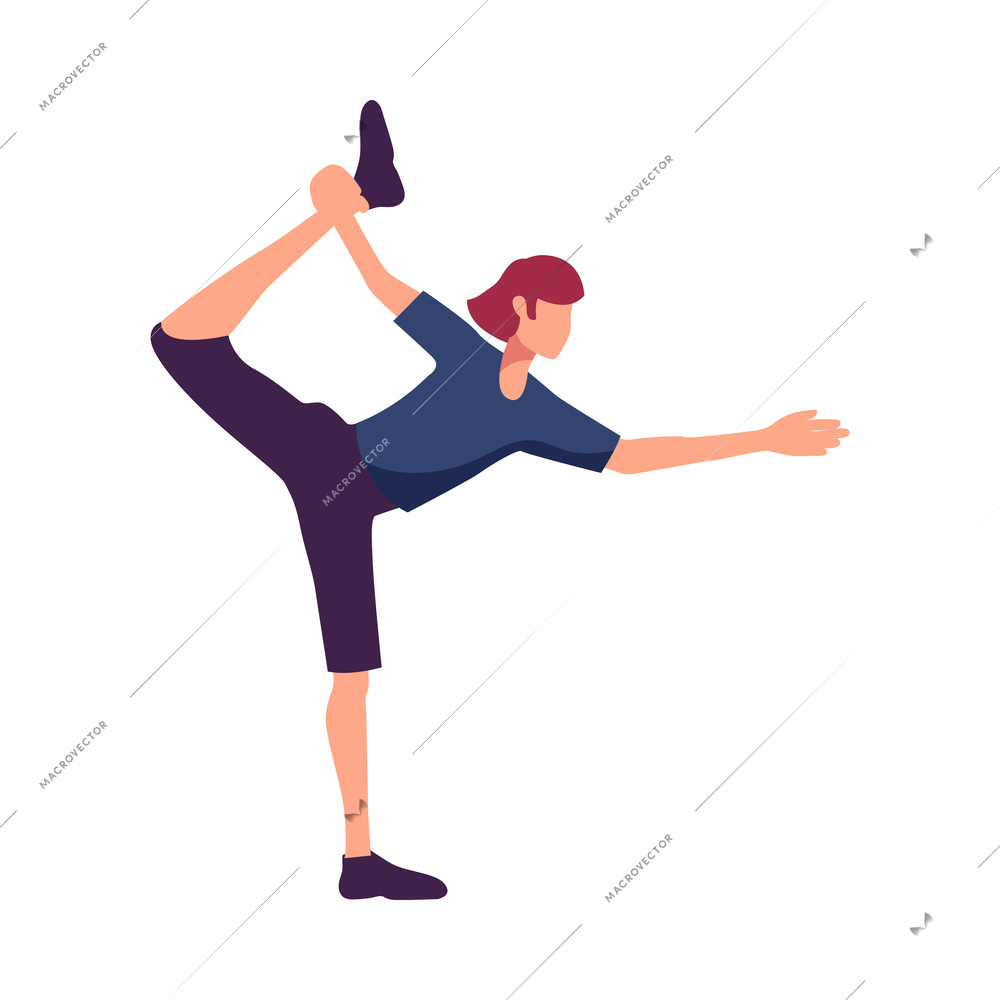 Fitness sport health composition with flat isolated character of person performing physical exercise vector illustration