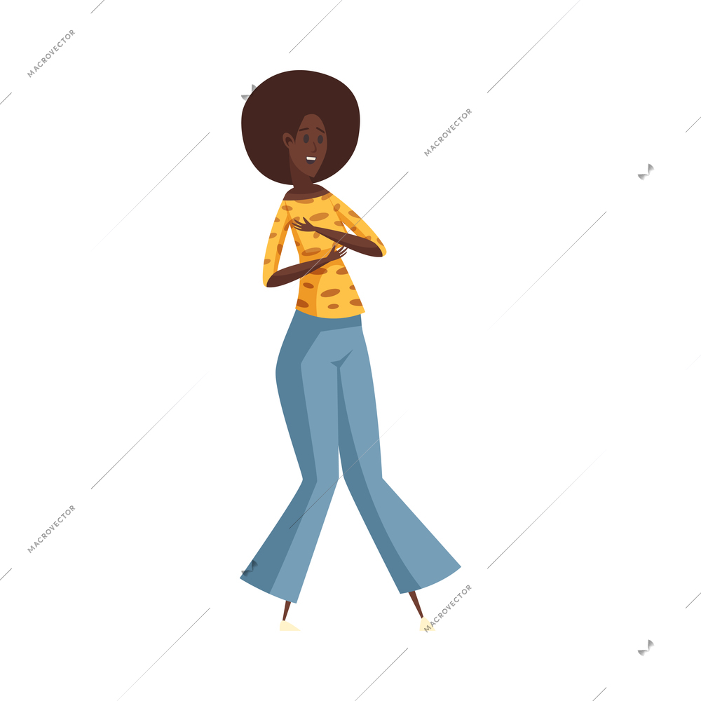 Retro disco party dance 70s 80s 90s fashion style composition with isolated human character on blank background vector illustration