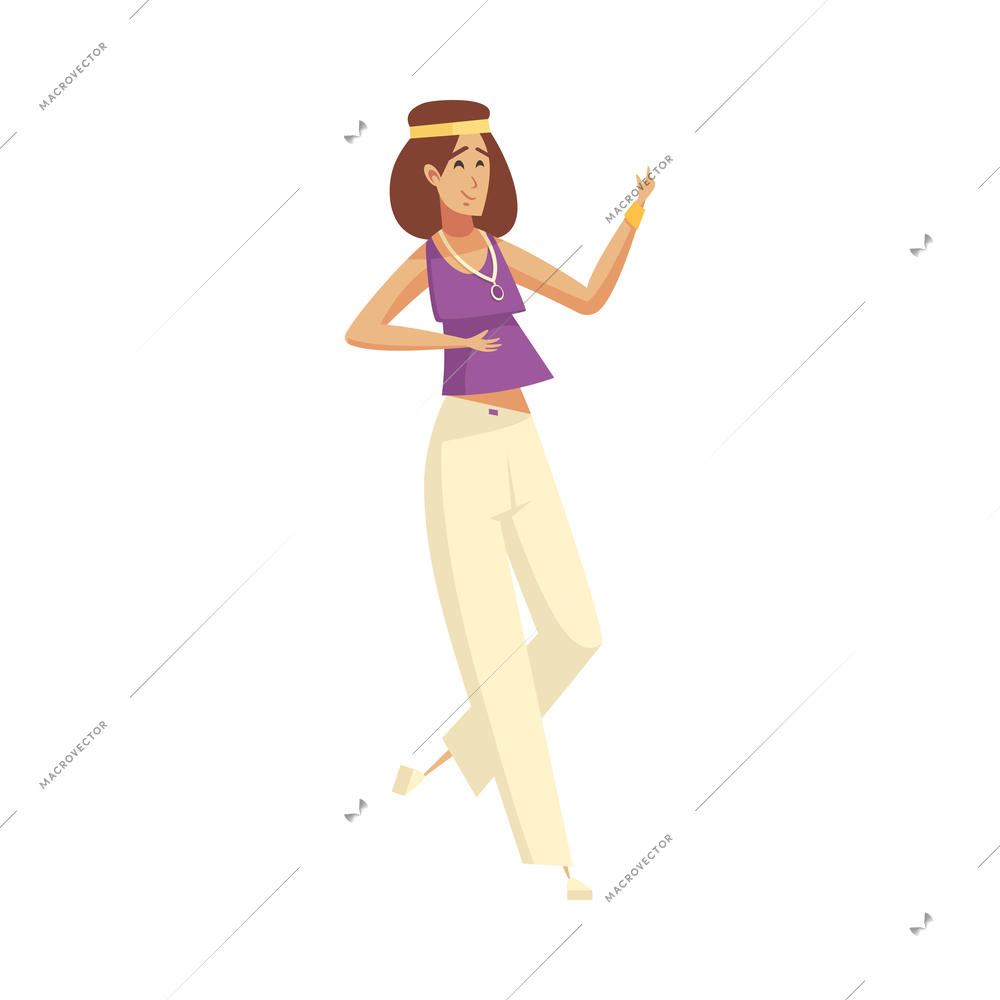 Retro disco party dance 70s 80s 90s fashion style composition with isolated human character on blank background vector illustration