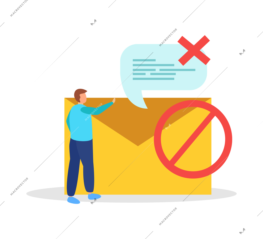 Internet blocking flat composition with isolated ban signs messages and computer windows with people vector illustration