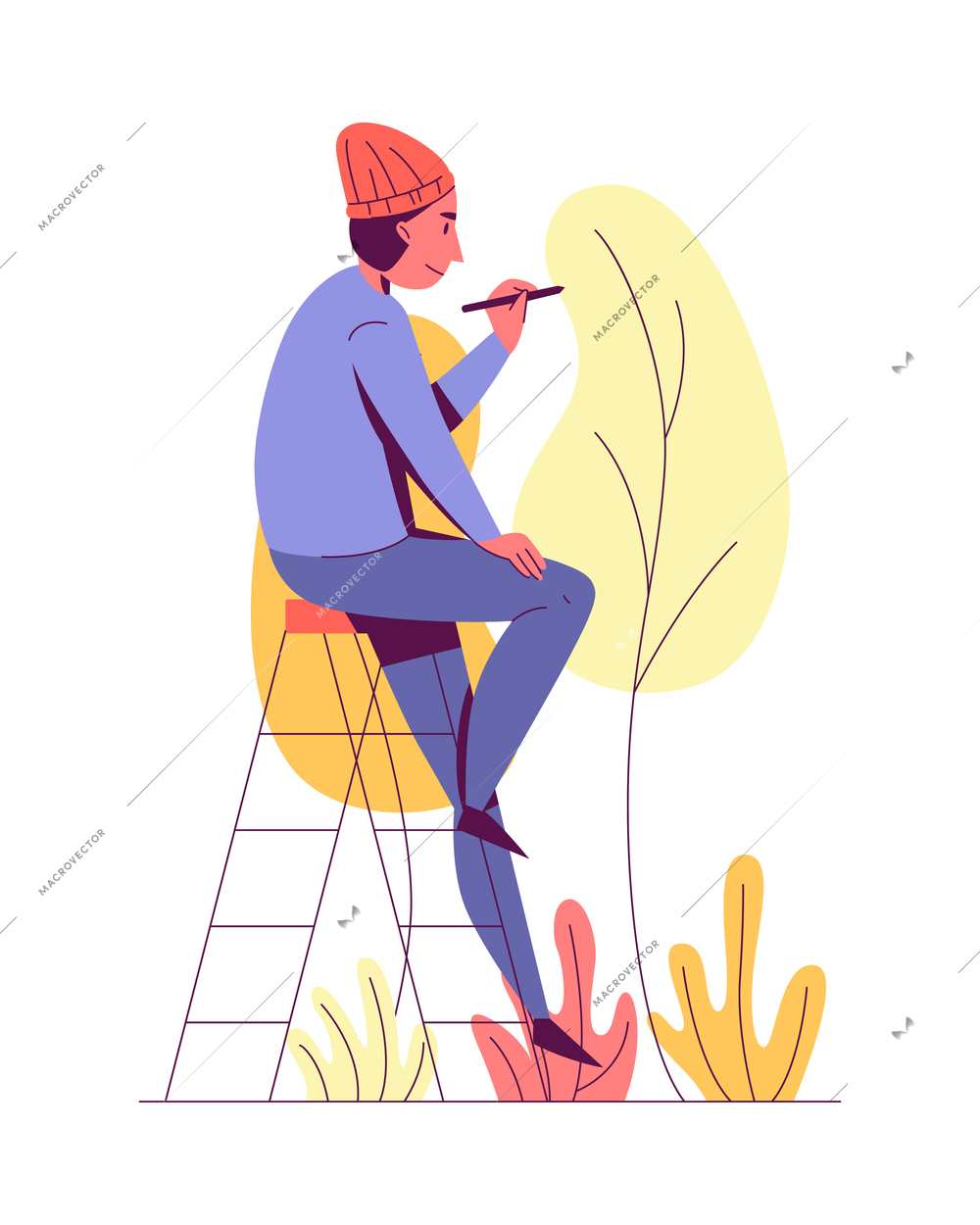 Creative professions artist designer illustrator composition with flat isolated human character on blank background vector illustration