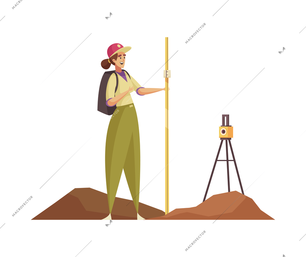 Geologist composition of isolated flat doodle style geology equipment and human characters vector illustration