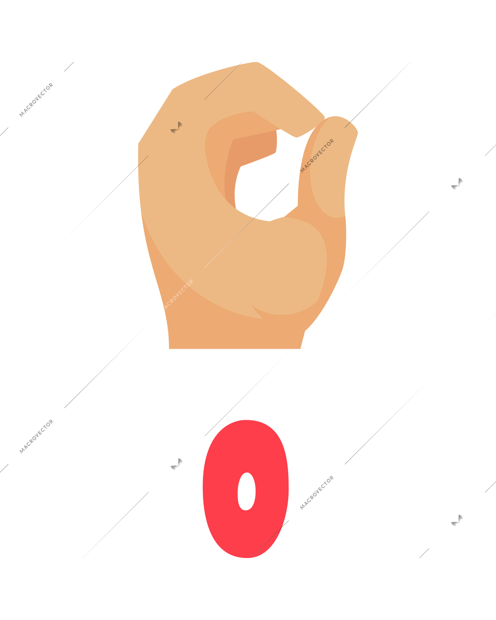 Deaf and dumb composition with isolated ornate letter and human hand showing appropriate gesture sign vector illustration