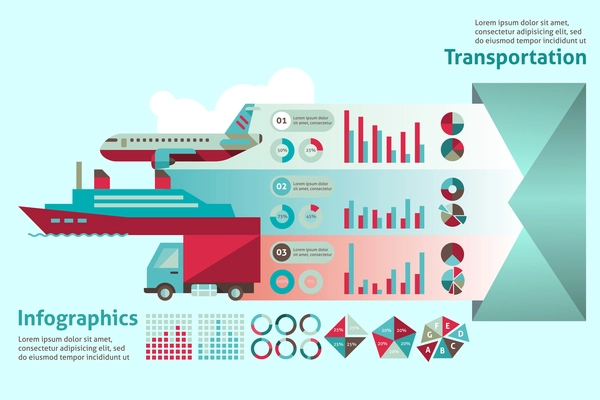 Transport paper infographic set with water ground air vehicle elements vector illustration