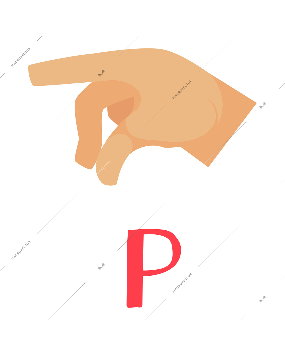 Deaf and dumb composition with isolated ornate letter and human hand showing appropriate gesture sign vector illustration