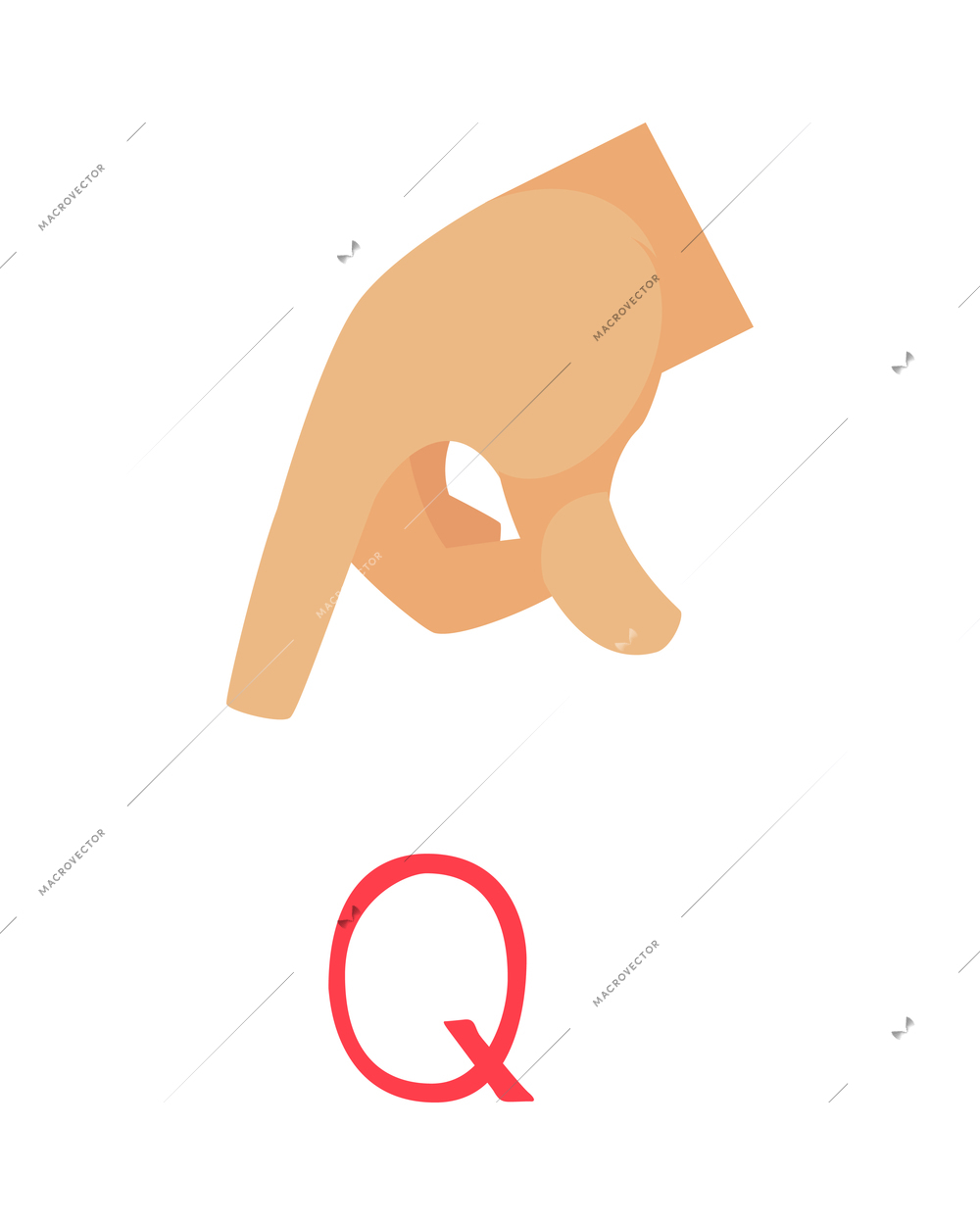 Deaf and dumb composition with isolated ornate letter and human hand showing appropriate gesture sign vector illustration