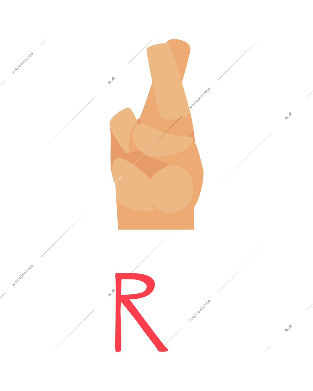 Deaf and dumb composition with isolated ornate letter and human hand showing appropriate gesture sign vector illustration