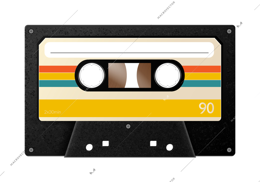 Realistic vintage music cassette composition with isolated image of audiotape on blank background vector illustration