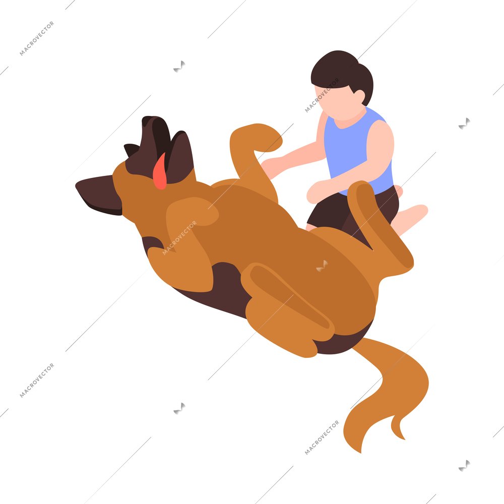 Isometric one day dog man owner composition with isolated image of puppy with human character vector illustration